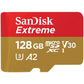 SanDisk 128GB Extreme microSDXC UHS-I Memory Card with Adapter - Up to 160MB/s, C10, U3, V30, 4K, A2, Micro SD - SDSQXA1-128G-GN6MA