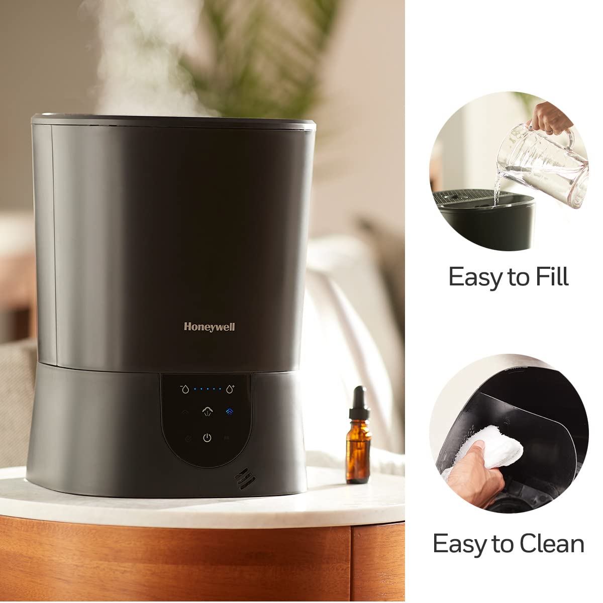 Buy now Honeywell Easy-to-Care Filter Free Warm Mist Humidifier, Medium Rooms, 1.5 Gallon Tank ƒ?? Humidistat for Bedroom, Home or Office Black at indiglob india