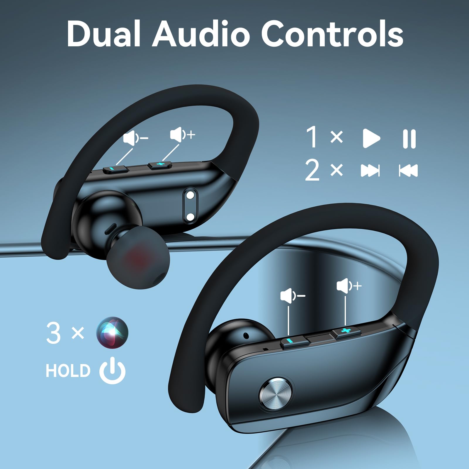 Buy now bmani Ear Buds Wireless Earbuds Bluetooth Headphones with 80H Playtime LED Display Case, Over-Ear Hook with Mic, Stereo Sound, Easy Button Controls, Sports Earphones for Running Workout Gym Black at indiglob india