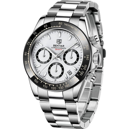 Men's Watch BENYAR Fashion Quartz Movement Wrist Watch Analog Chronograph Business Waterproof and Scratch Resistant Stainless Steel Strap Leisure Sports Watches for Men