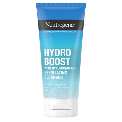 Neutrogena Hydro Boost Gentle Exfoliating Daily Facial Cleanser with Hyaluronic Acid, Face Wash Clinically Proven to Increase Skin's Hydration Level, Oil-Free & Non-Comedogenic, 5 oz, 3 Pack