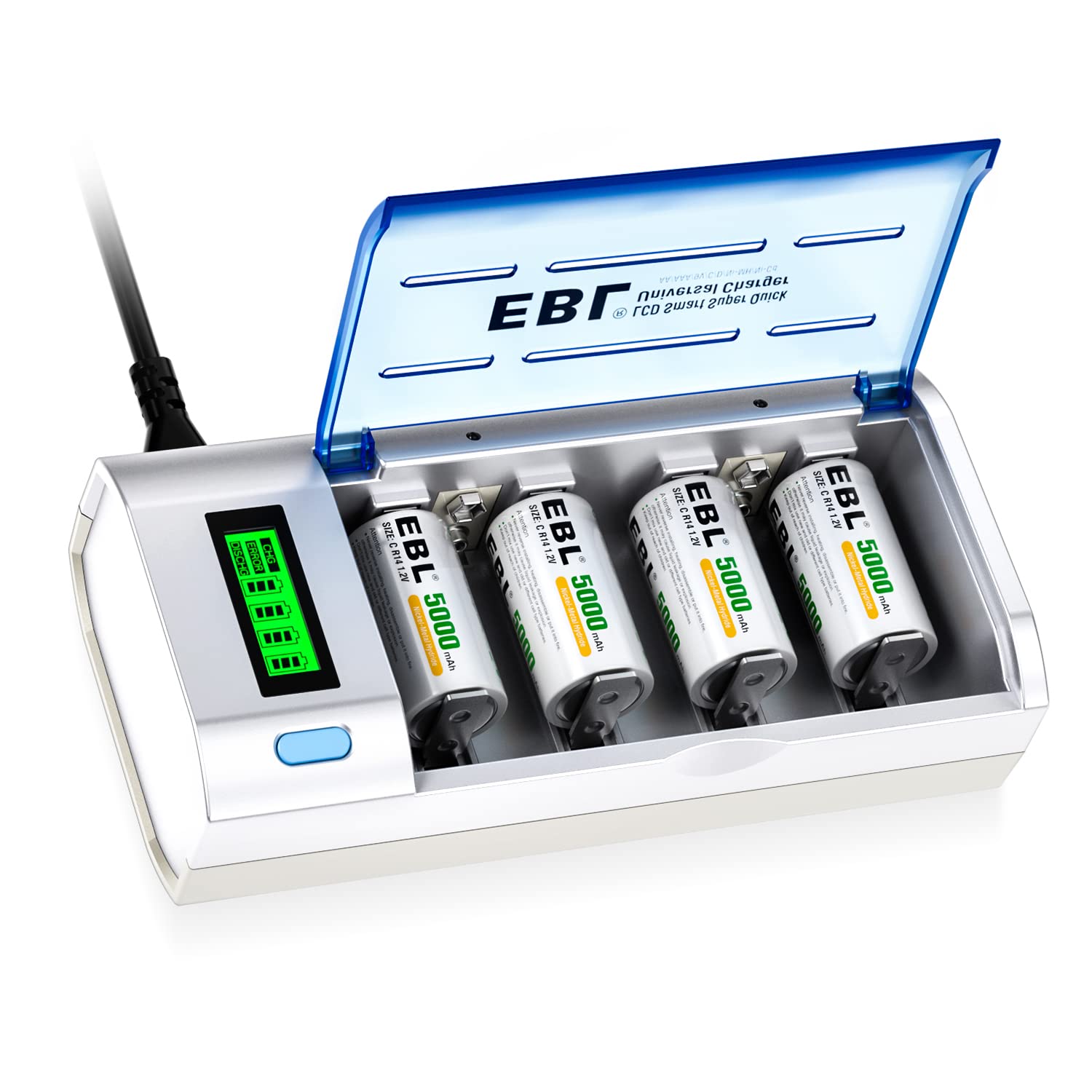 Buy now EBL 906 Smart Charger for AA AAA C D 9V Rechargeable Batteries with 4 Pieces 5000mAh C Rechargeable Batteries at indiglob india