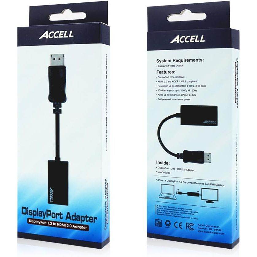 Accell DP to HDMI Adapter - DisplayPort 1.2 to HDMI 2.0 Active Adapter - 4K UHD @60Hz, 3D Resolutions up to 1920x1080@120Hz, Black (B086B-011B) - My Store