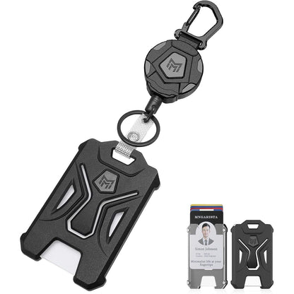 MNGARISTA Retractable Badge Holder, Heavy Duty Carabiner Keychain, Tactical ID Card Holder with 31.5" Retractable Badge Reel, Black