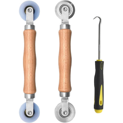 BAYTORY 3Pcs Screen Tool, Window Screen Spline Roller Tool with Wooden Handle and Steel/Nylon Bearing Wheels, Mesh Screen Door Repair Kit Easy to Use