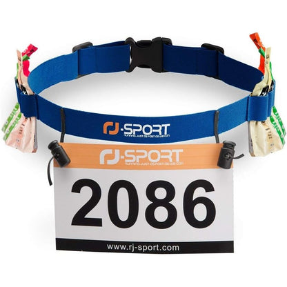 RJ-Sport Race Number Belt - Triathlon Race Belt Bib Holder with 6 Energy Gel Loops for Triathalon, Marathon, Running and Cycling