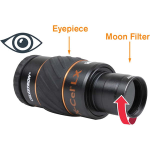 Celestron 1.25 inch Moon Filter - Suitable for Lunar Observation, Extra Bright Planets or Terrestrial Viewing Over Sand or Snow, Black