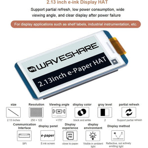 2.13inch E-Ink Display HAT V4 Version, 250x122 Resolution 3.3V/5V Black White Two-Color e-paper Screen Module for Raspberry Pi Zero/Zero W/Zero WH/2B/3B/3B+/4B, Supports Partial Refresh, SPI Interface