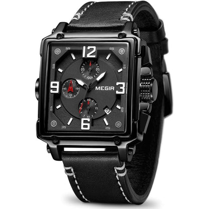 MEGIR Men's Analogue Army Military Chronograph Luminous Quartz Watch with Fashion Leather Strap for Sport & Business Work ML2061G