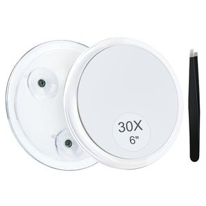 MIYADIVA 30X Magnifying Mirror Suction Cup for Easy Mounting, Use for Makeup Mirror, Travel Stick on Shower Mirror for Plucking Eyebrows 6 Inch