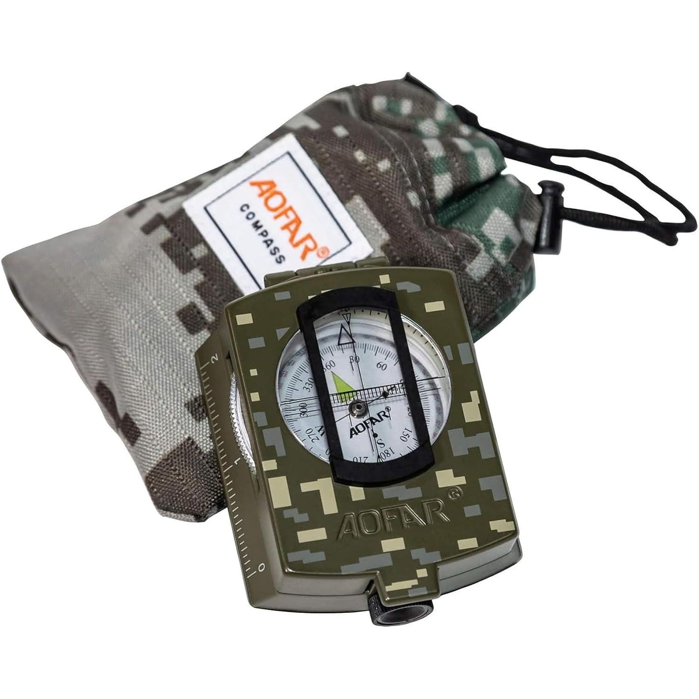 AOFAR Military Compass,AF-4580 Lensatic Sighting, Waterproof and Shakeproof with Map Measurer Distance Calculator, Pouch for Camping, Hiking