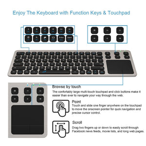 Buy now Arteck 2.4G Wireless Touch TV Keyboard with Easy Media Control and Built-in Touchpad Mouse Solid Stainless Ultra Compact Full Size Keyboard -Connected Computer, Smart TV, HTPC at indiglob india