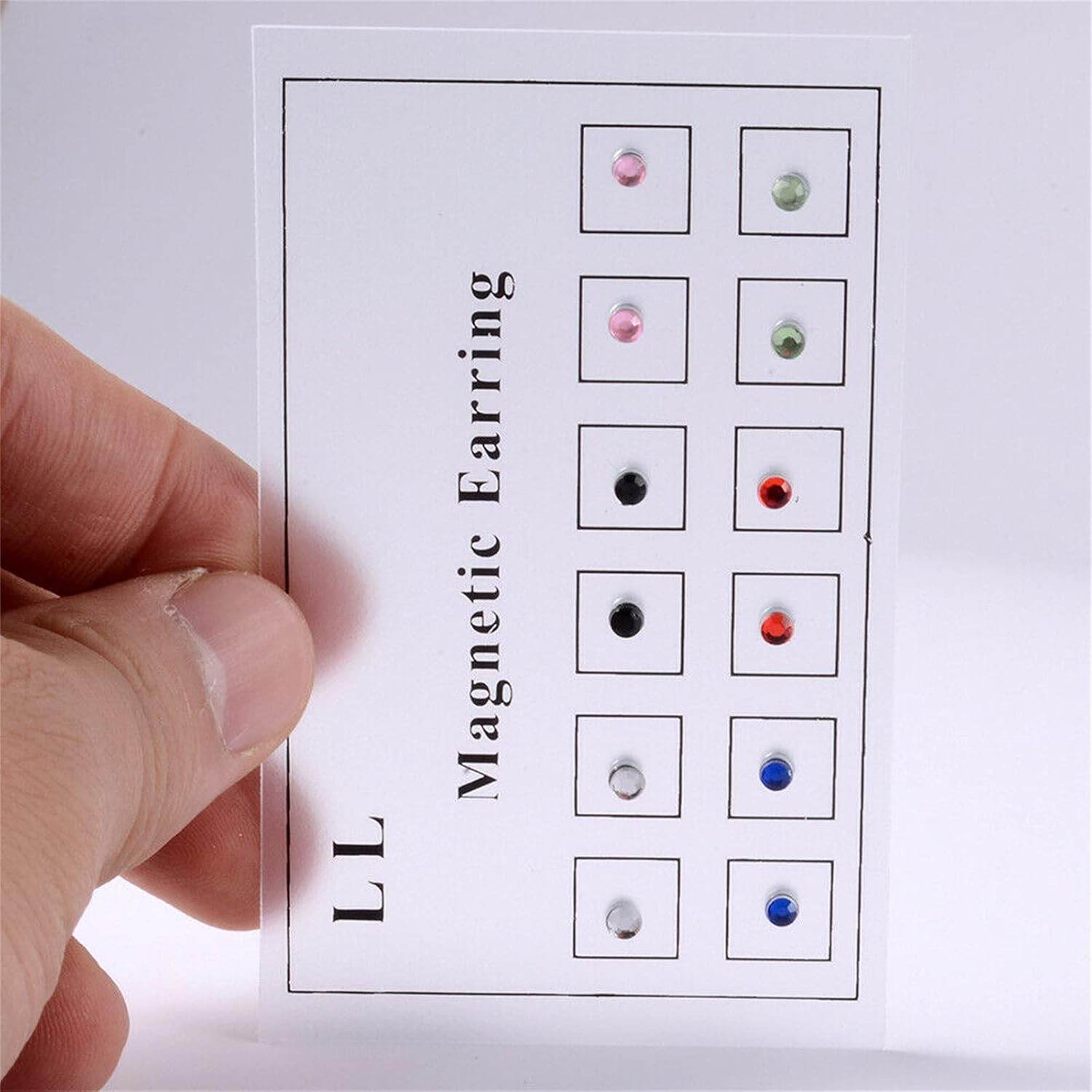 12pcs Crystal Magnetic Stud Earring Magnet Ear Lip Stud Non Piercing, Women Men Steel Crystal Fake Lip Ring Clip Nose Ring Fake Cheater Jewelry Gift - My Store