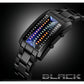 Men's Creative Binary Matrix Blue LED Digital Waterproof Watch Stainless Steel Military Silver Watches