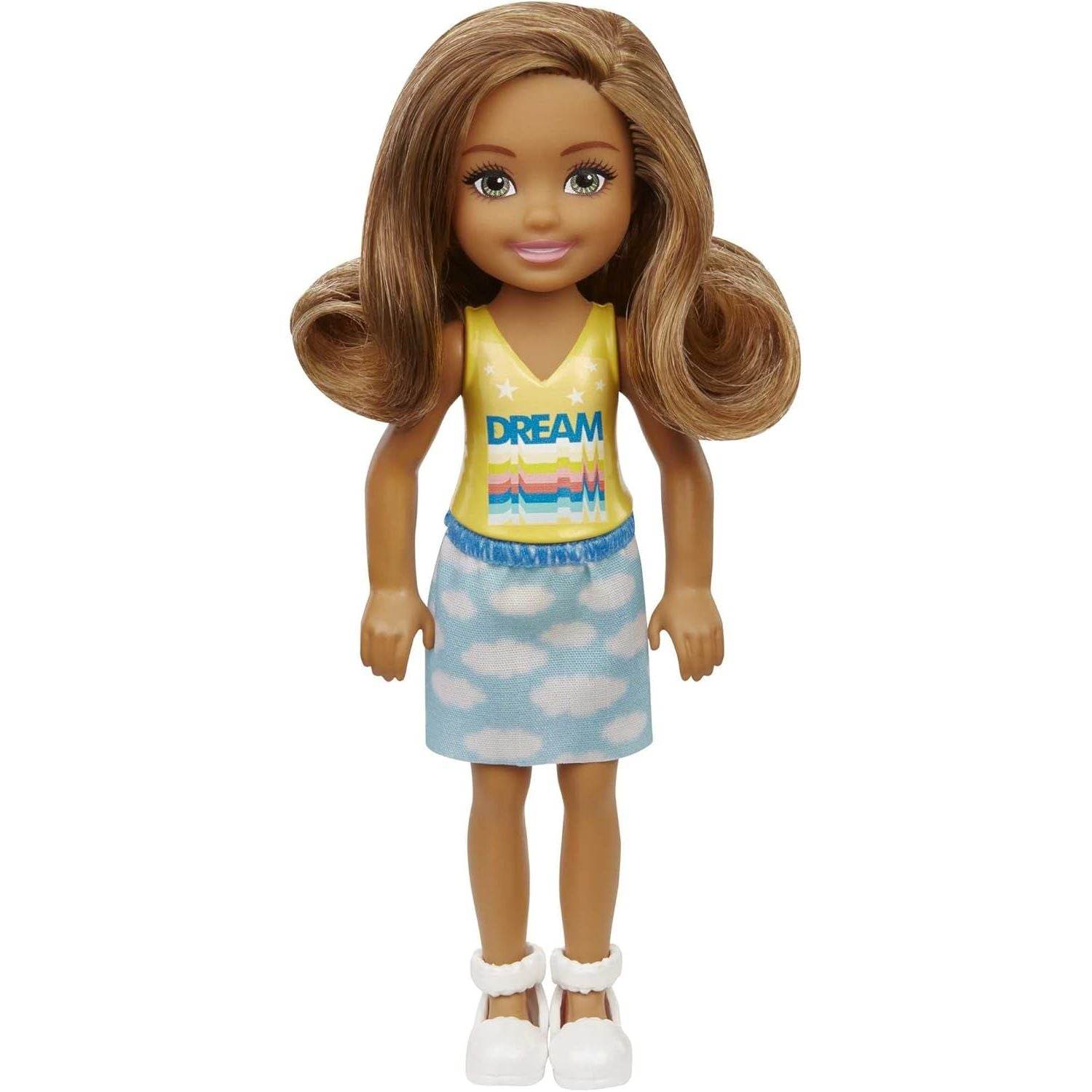 Barbie Chelsea Doll (6-inch Brunette) Wearing Skirt with Cloud Print and White Shoes, Gift for 3 to 7 Year Olds - My Store