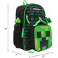 BIOWORLD Boys' Minecraft Creeper Youth 5 Piece Backpack Set, Green, One Size