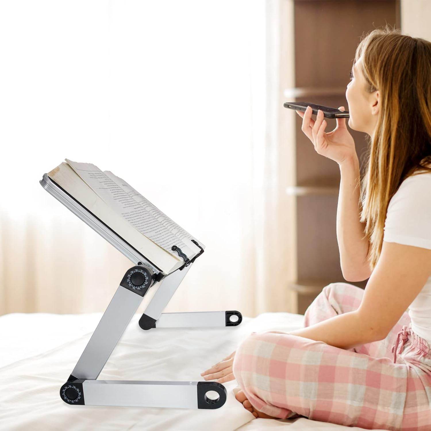 Adjustable Book Stand,Durable and Lightweight Aluminum Book Holder Stand with 2 Flexible Paper Clips,Ergonomic Book Holder for Tablets, Magazines, Documents - My Store