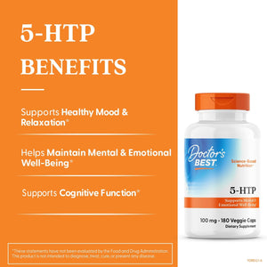 Doctors Best 5-HTP, Supports Mental & Emotional Well-Being, Non-GMO, Gluten Free, Soy Free, Vegan 180 Veggie Caps