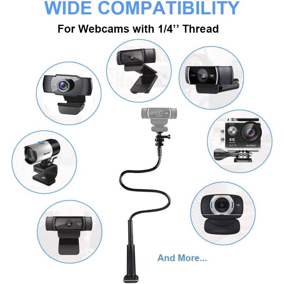 30 Inch Webcam Stand Camera Mount, Upgraded Thick Base Flexible Gooseneck Camera Stand Desk Webcam Mount Clamp for Logitech Webcams C930e C930 C920 C922x C922 Brio 4K C925e C615, Gopro Hero 8 7 6 5 4 - My Store