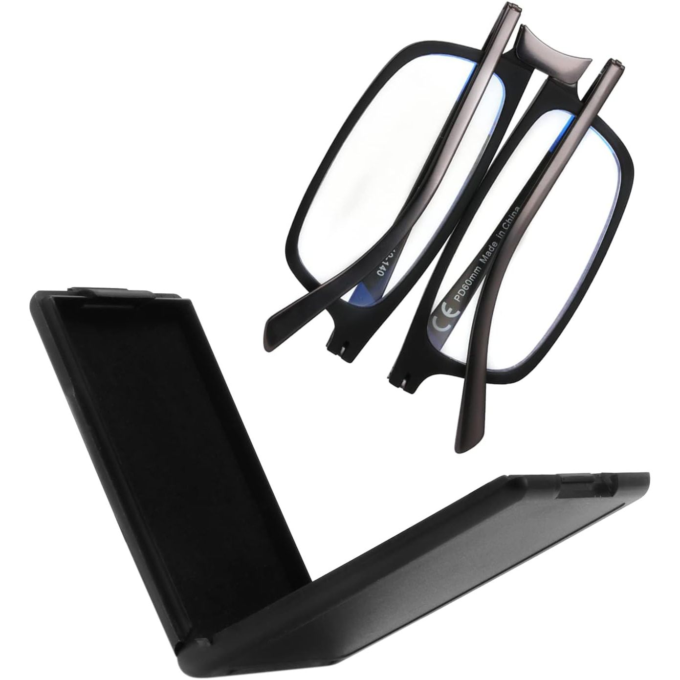 SKYOAK Evolved Folding Reading Glasses For Women Men Blue Light Blocking Anti UV Eyestrain Foldable Portable Compact Readers with Flat Hard Case Pocket Computer glasses 1.5 BLACK