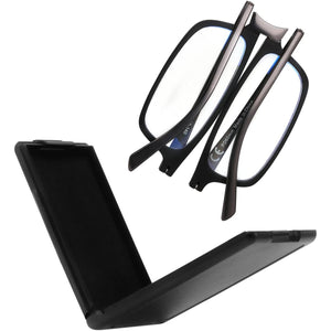 SKYOAK Evolved Folding Reading Glasses For Women Men Blue Light Blocking Anti UV Eyestrain Foldable Portable Compact Readers with Flat Hard Case Pocket Computer glasses 1.5 BLACK