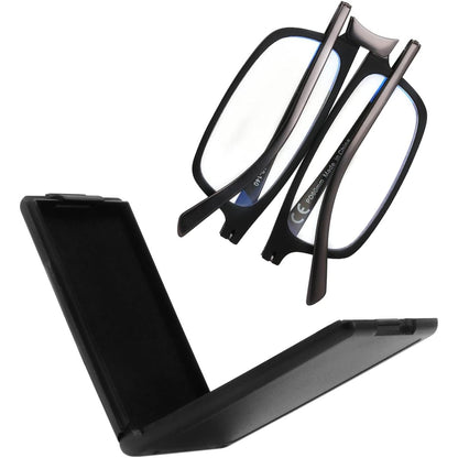SKYOAK Evolved Folding Reading Glasses For Women Men Blue Light Blocking Anti UV Eyestrain Foldable Portable Compact Readers with Flat Hard Case Pocket Computer glasses 1.5 BLACK
