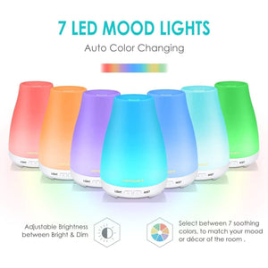 URPOWER 2nd Version Essential Oil Diffuser with Adjustable Mist Mode Waterless Auto Shut-Off and 7 Color LED Lights for Home Office, One Size (Pack of 1), White