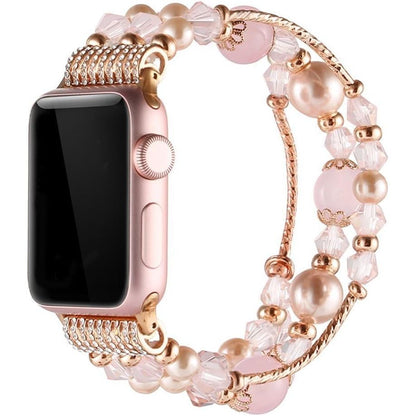 Simpeak Beaded Bracelet Band Compatible with Apple Watch Series 10 9 8 7 6 SE 5 4 3 2 1, Women Fashion Handmade Elastic Bracelet Stretch Strap Compatible with iWatch 42mm(Series 10)/40mm/38mm/41mm