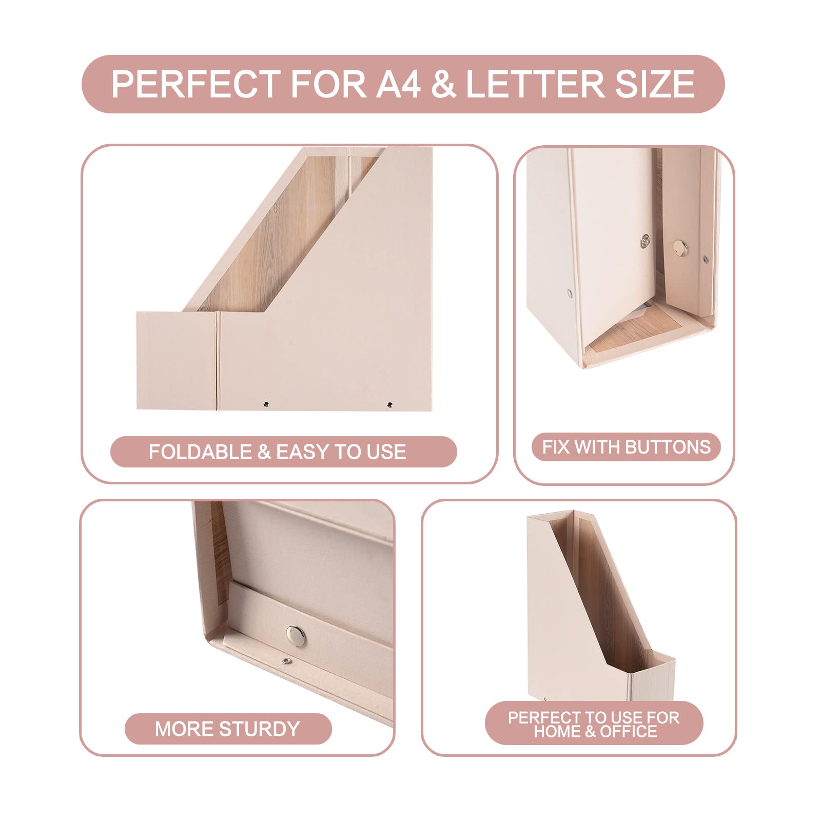 Buy now SUIN 2 Pack Magazine-Holders Magazine File-Organizer-Boxes Sturdy Cardboard Magazine File Folder-Holder for Home/Office Desk Organizer and Decor, Pack of 2, PH201 (Natural Pink) at indiglob india