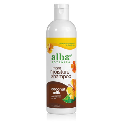 Alba Botanica More Moisture Shampoo, Coconut Milk, 12 Oz (Packaging May Vary)