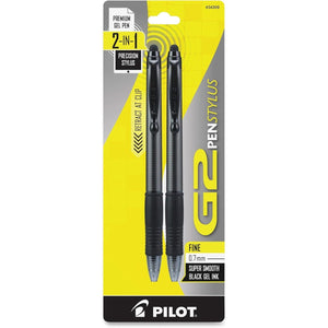 Pilot, G2 Pen Stylus, Fine Point 0.7 mm, Pack of 2, Black Ink, Gray Barrel