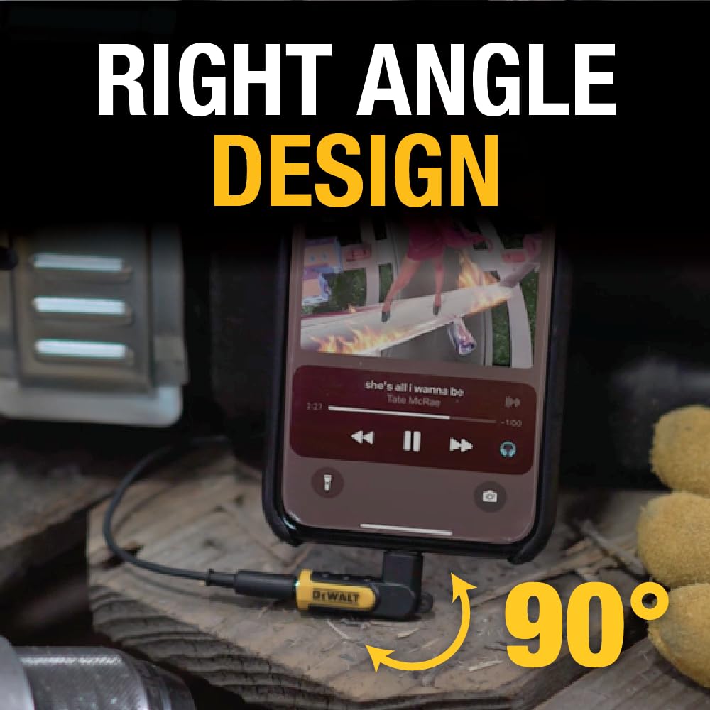 Buy now DEWALT Heavy Duty 3.5mm to Lightning Adapter, 90Degree L Connector Female to 3.5mm Male Headphone Jack Adapter for iPhone, Compatible Lightning to 3.5 mm Headphone Jack Adapters, Adapts Legacy Devices at indiglob india