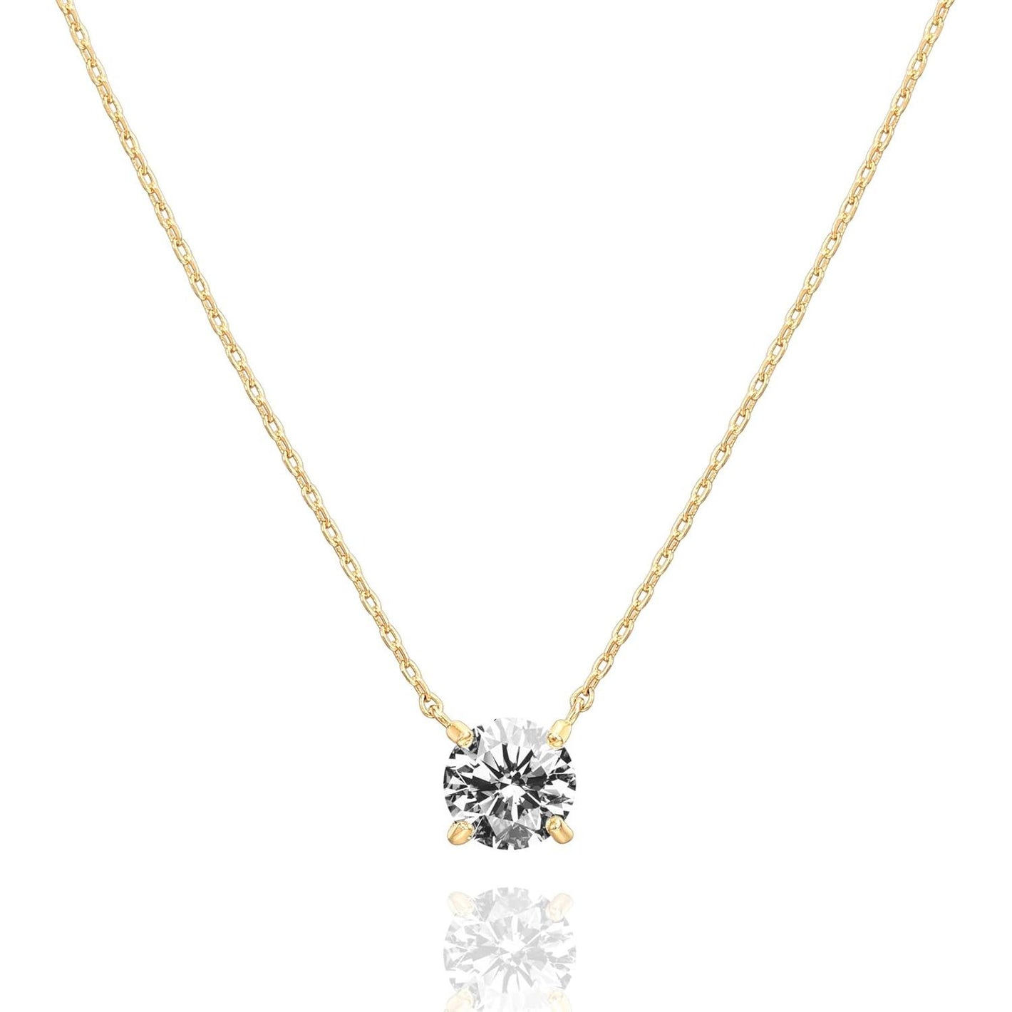 PAVOI 14K Gold Plated Crystal Solitaire 1.5 Carat (7.3mm) Cubic Zirconia Dainty Choker Necklace | Gold Necklaces for Women