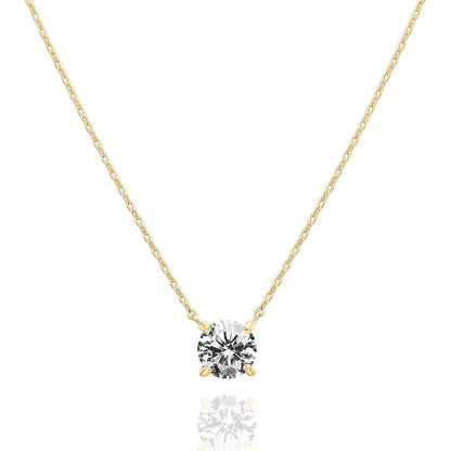 PAVOI 14K Gold Plated Crystal Solitaire 1.5 Carat (7.3mm) Cubic Zirconia Dainty Choker Necklace | Gold Necklaces for Women