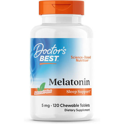 Doctors Best Melatonin, Sleep Support, Non-GMO, Gluten Free Vegan, Natural Mint Flavor 120 Chewable Tablets