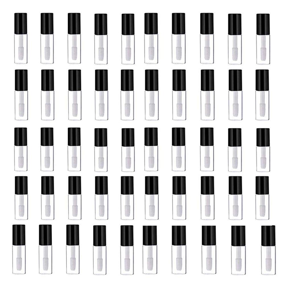 Mydio 50 Pack 1.2ML Clear Mini Lip Gloss Tube Empty Lip Balm Containers With Black Lid for Lipstick (clear)