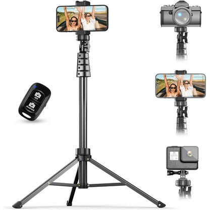 UBeesize 62" Phone Tripod & Selfie Stick, Camera Tripods Stand with Wireless Remote and Phone Holder,Compatible with iPhone Android Phone, Perfect for Selfies/Video Recording/Live Streaming Black