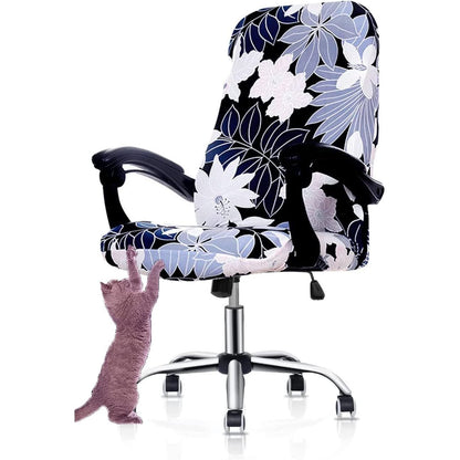 Deisy Dee Computer Office Chair Covers for Stretch Universal Rotating Chair Desk Chairs ONLY Chair Covers (Blue Flower 1, Medium)