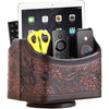 YAPISHI Antique Leather Remote Control Holder, 360 Degree Spinning Desk TV Remote Caddy/Box, Bedside Table Organizer for Controller, Media, Calculator, Mobile Phone and Pen Storage - 1# Antique Embroidery