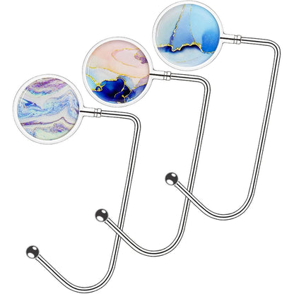 Purse Hook Handbag Hangers for Table Storage Decor, Womens Bag Hanger Holder (Marble White+Black)