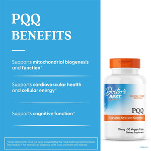 Doctors Best PQQ with BioPQQ, Nervous System Support, Non-GMO, Gluten Free, Soy Free, Vegan 30 Veggie Caps