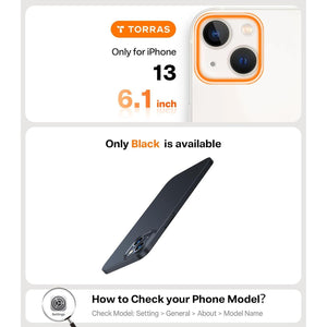 TORRAS Slim Fit for iPhone 13 Case, Ultra Thin Lightweight Grip Fingerprint-Proof Hard PC Cover for iPhone 13 Phone Case 6.1 inch(2021), Black