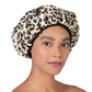 Reusable Nylon Shower Cap & Bath Cap, Reversible Oversized Waterproof Shower Caps Large Designed for all Hair Lengths w Terry Lining & Elastic Band Stretch Hem Hair Hat - Socialite Safari Spots