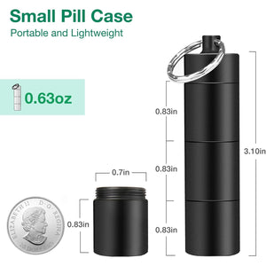Opret Keychain Pill Holder, 3 Compartments Metal Small Pill Case, Waterproof Portable Travel Pill Box, Pill Container for Purse (Black)
