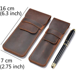Daimay Leather Pen Case Holder Handmade Fountain Multi Pens Pouch Crazy Horse Leather Pen Protective Sleeve Cover Large – Brown