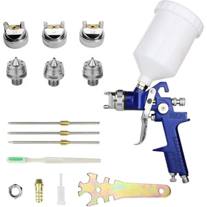 HVLP Spray Gun with Replaceable 1.4mm 1.7mm 2.0mm Nozzles Needle Cap Automotive Air Paint Sprayer Gun Kit with 600cc Capacity Cup for Car Primer,Furniture Surface Spraying,Wall Painting,Base Coatings