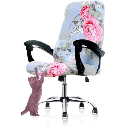 Deisy Dee Computer Office Chair Covers for Stretch Universal Rotating Chair Desk Chairs ONLY Chair Covers (Blue Flower 1, Medium)