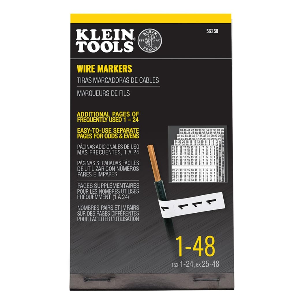 Buy now Klein Tools 56250 Wire Marker Book for Cable Management, Electric Panel Organization Wire Label Stickers, Numbered 1-48 at indiglob india