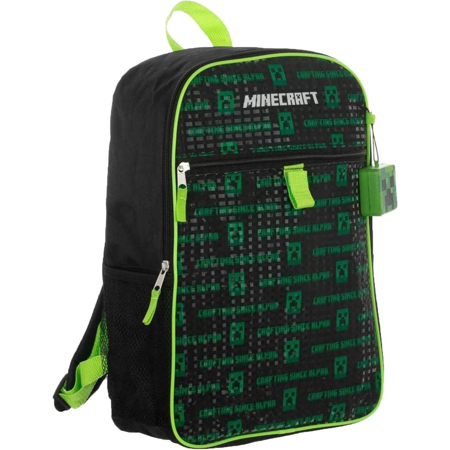 BIOWORLD Boys' Minecraft Creeper Youth 5 Piece Backpack Set, Green, One Size - My Store