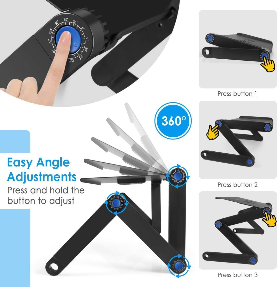 Buy now Adjustable Laptop Stand, Laptop Table Bed, Portable Lap Desk Foldable Table Workstation Notebook Riser Mouse Pad, Ergonomic Laptop Stand 2 CPU Cooling Fan, Best Gifts, Black laptop table at indiglob india